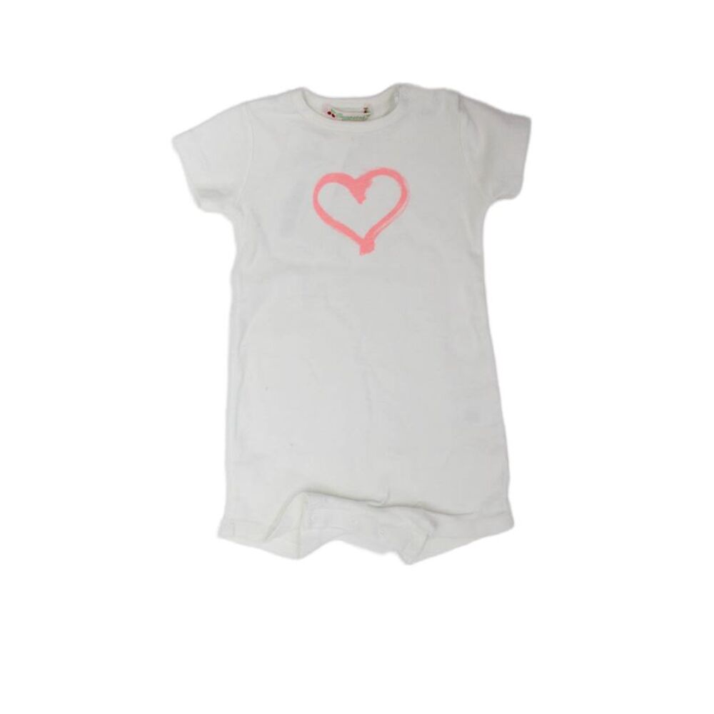 Bonpoint Girls Short Sleeve Crew Neck Heart One Piece White Cotton Size 6 Months